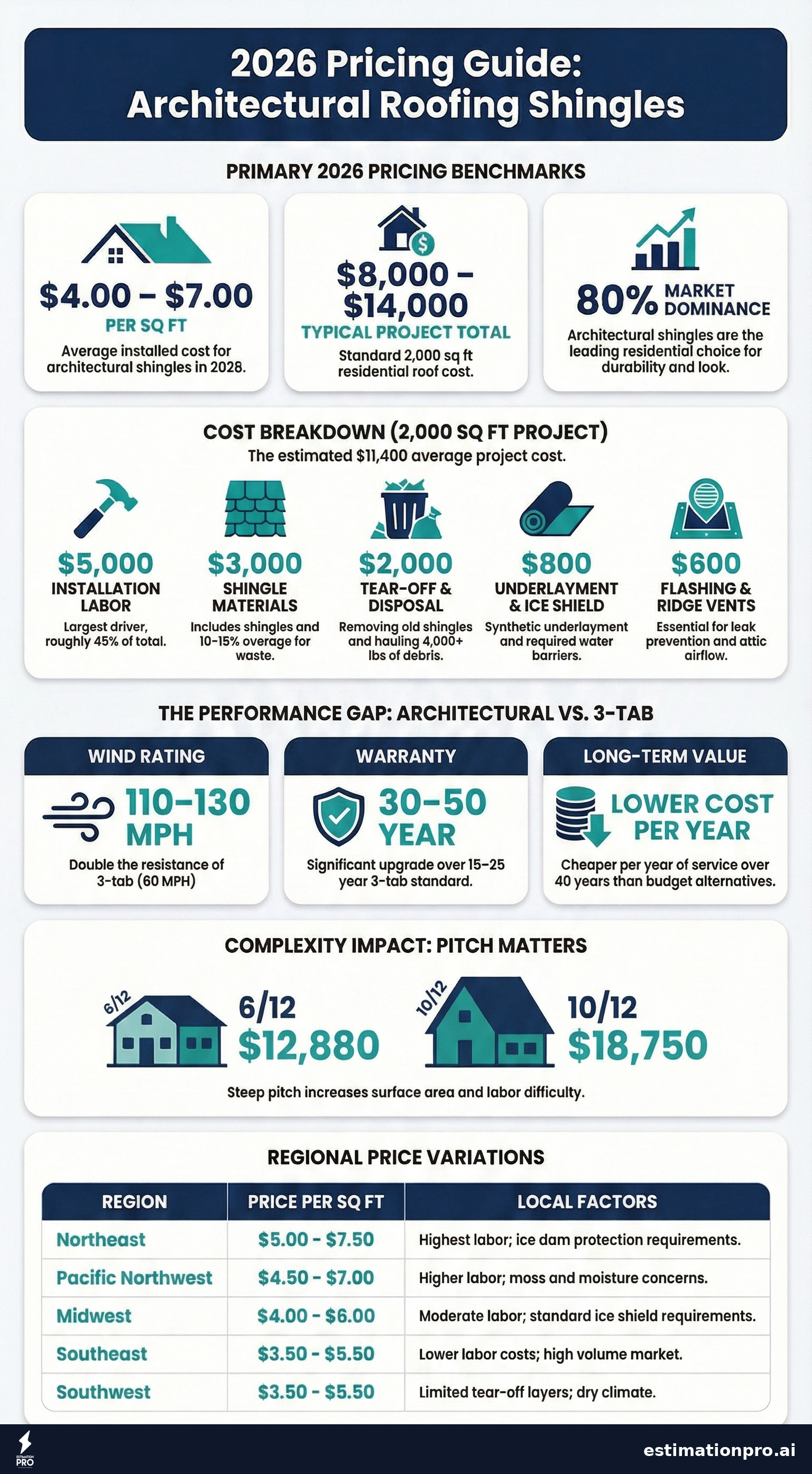 architectural roofing shingles cost breakdown infographic