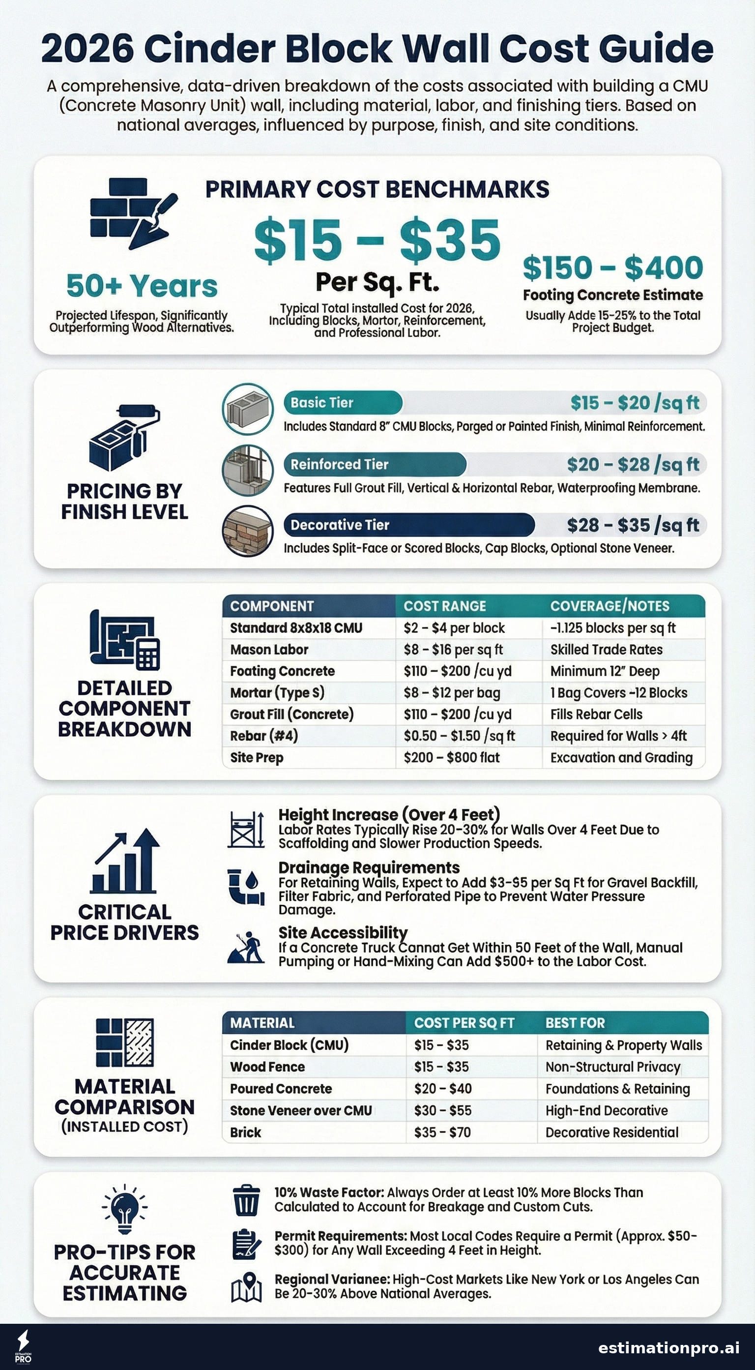 cinder block wall cost breakdown infographic