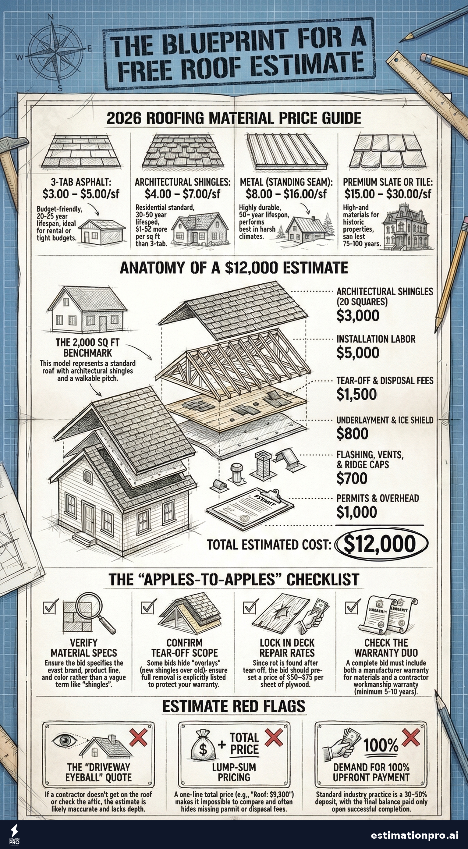 free roof estimate cost breakdown infographic