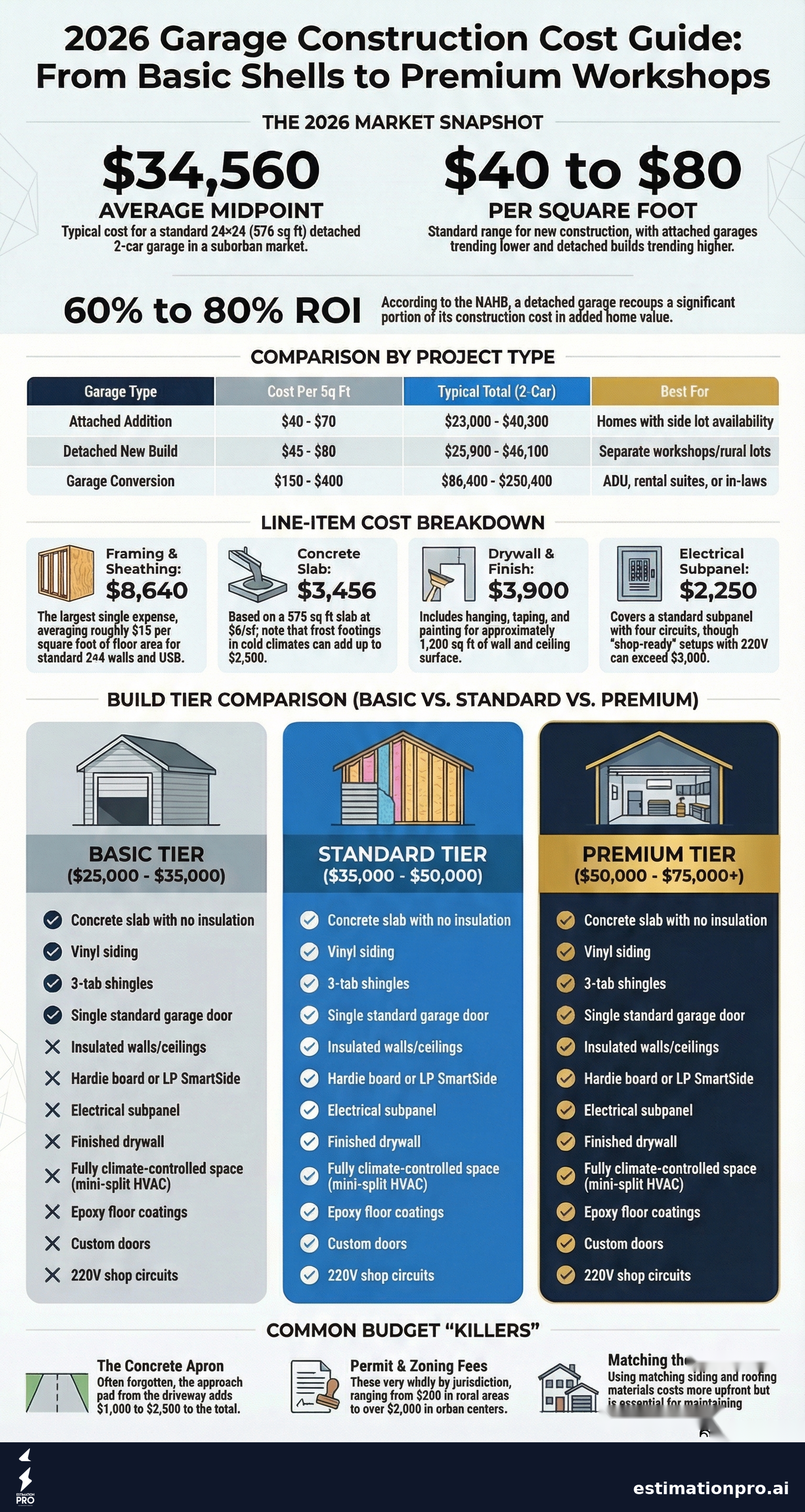 garage construction cost estimate cost breakdown infographic