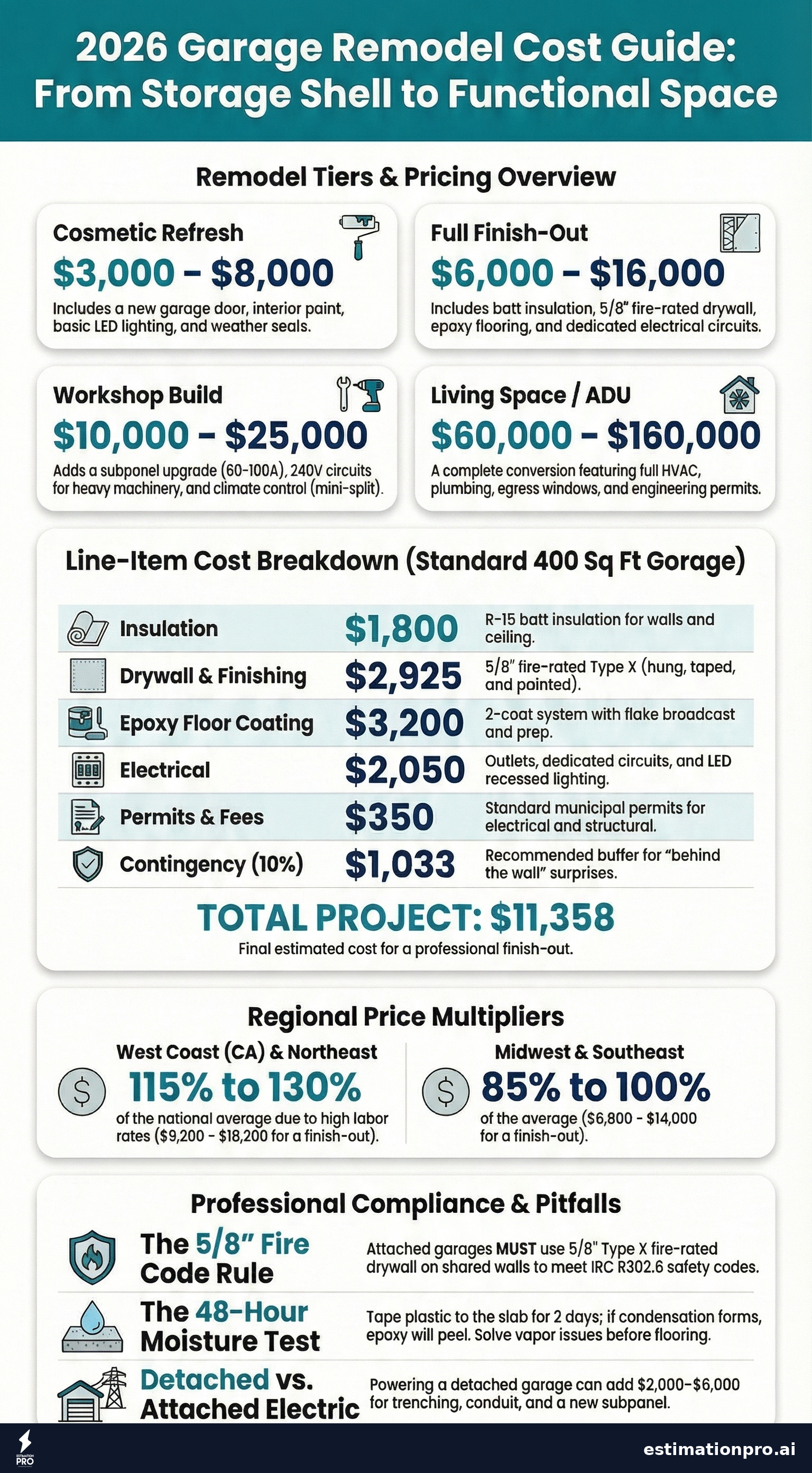 garage remodel cost calculator infographic