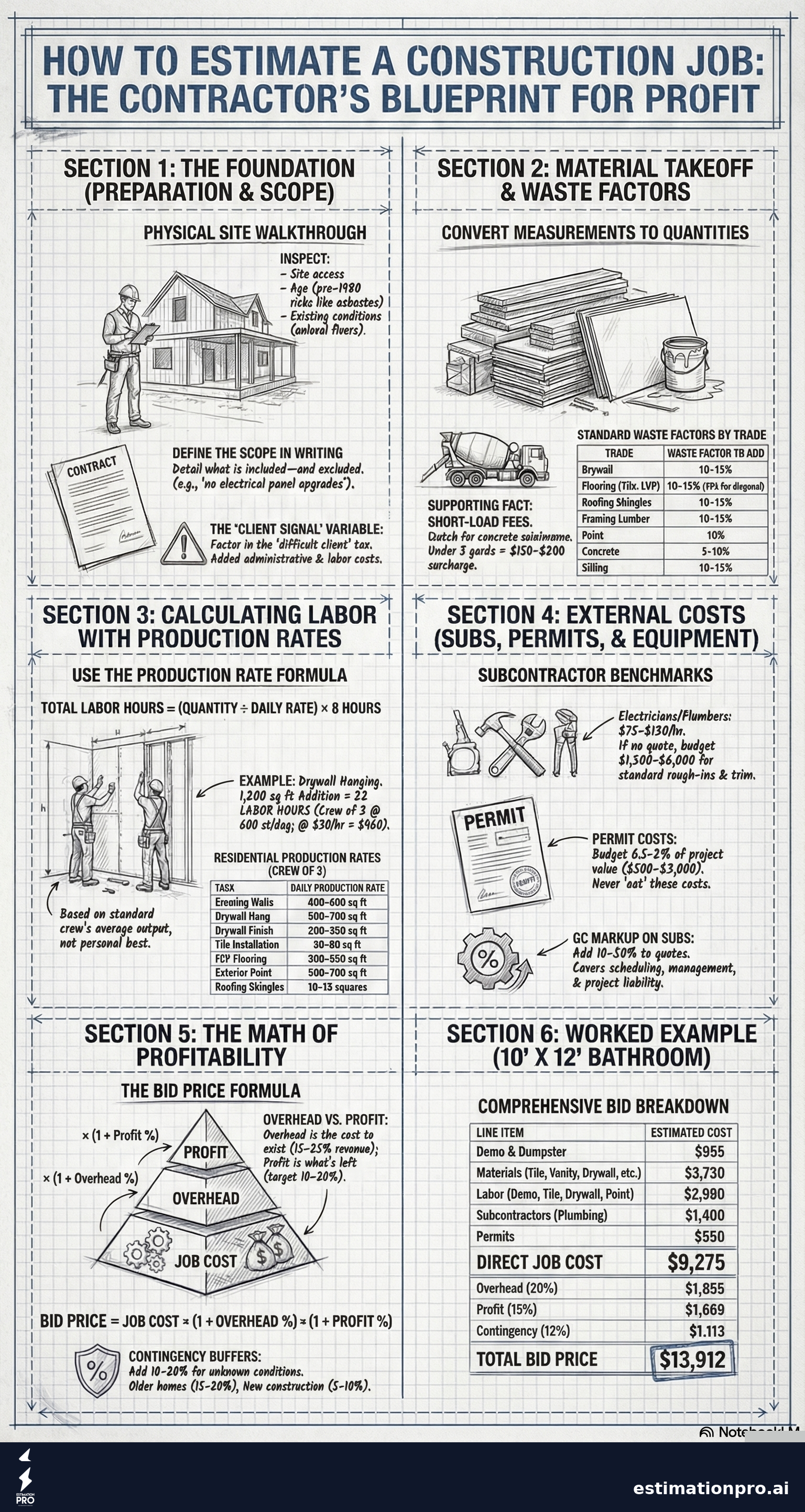How to Estimate a Construction Job: A Contractor's Step-by-Step Process infographic