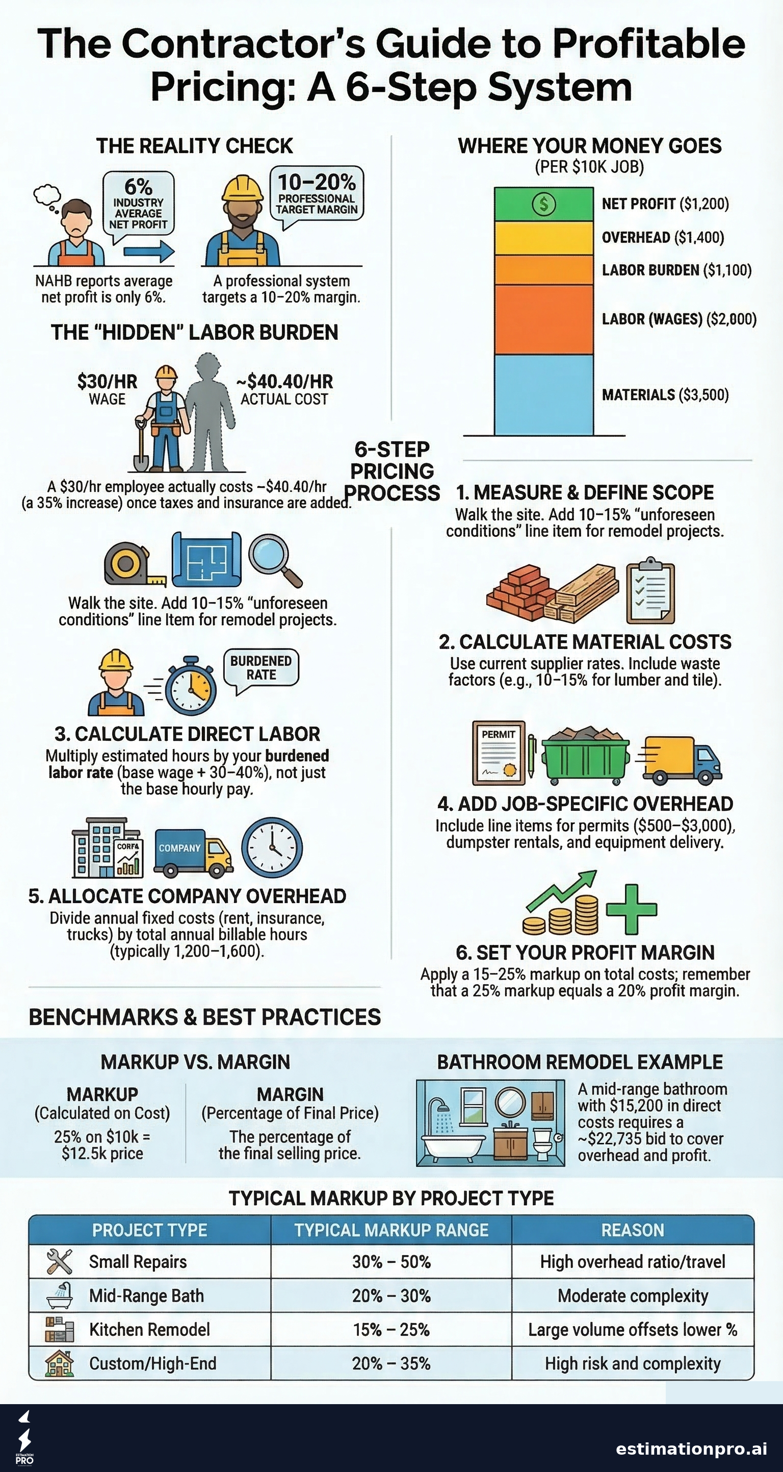 how to price construction jobs cost breakdown infographic