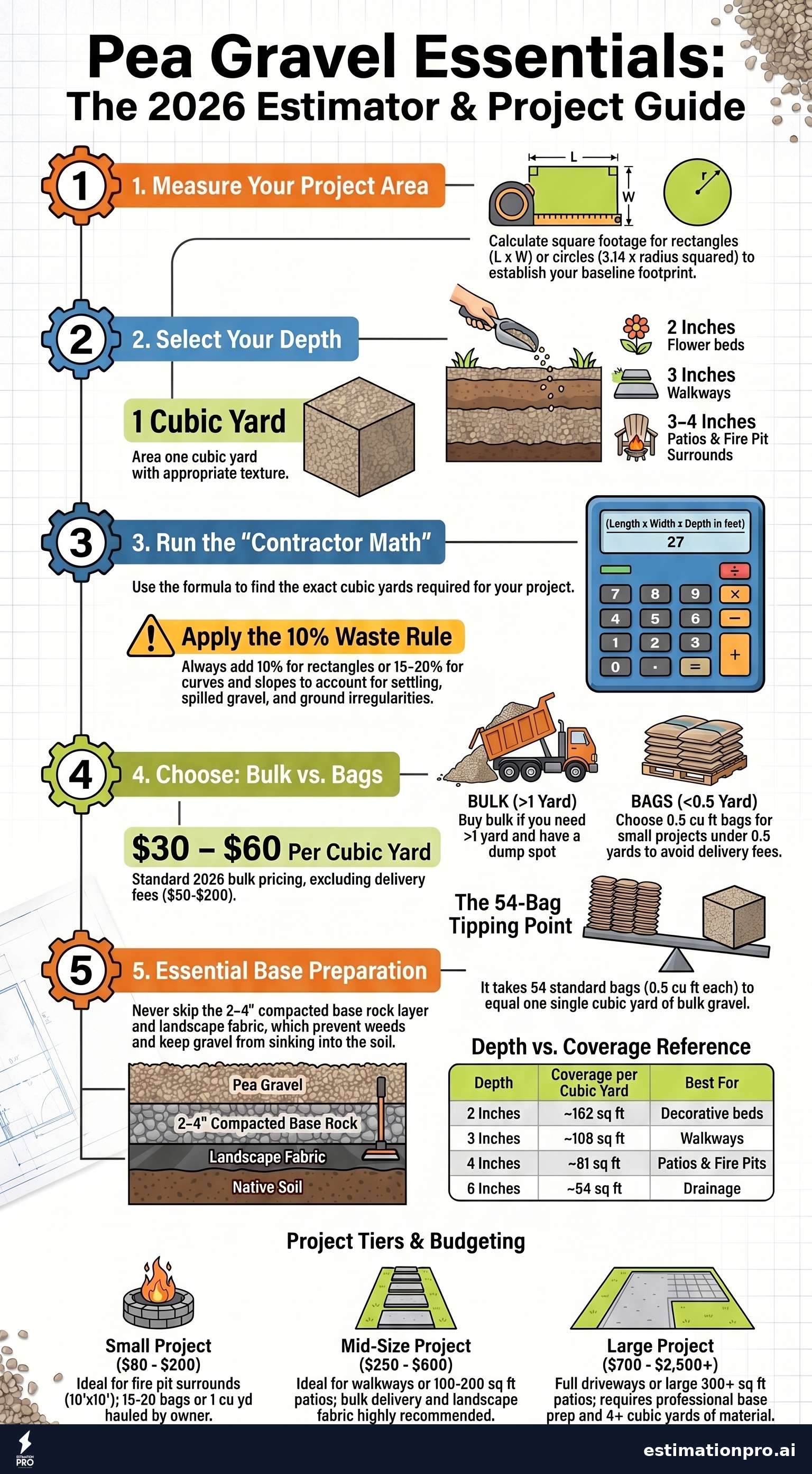 Pea gravel coverage and project cost infographic