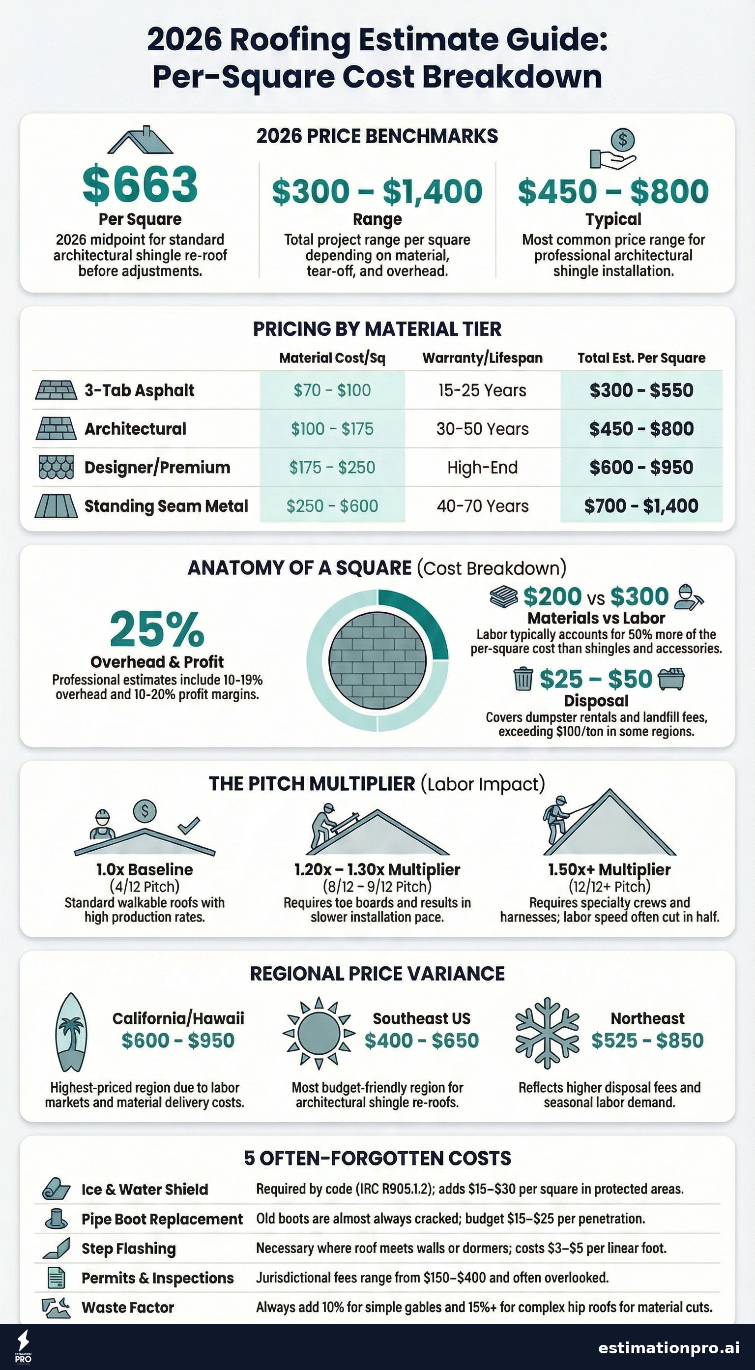 roofing estimate per square cost breakdown infographic